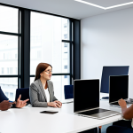 A diverse group of professional adults engaged in a virtual collaborative learning session. They are seen on laptop screens in a modern, well-lit digital workspace, with one person presenting and others actively listening or contributing. The atmosphere is professional and engaging, showcasing teamwork and knowledge sharing through online platforms. All subjects are fully clothed in professional business attire, modest clothing, appropriate content, safe for work. Perfect anatomy, correct proportions, natural pose, well-formed hands, proper finger count, natural body proportions, professional photography, high quality.